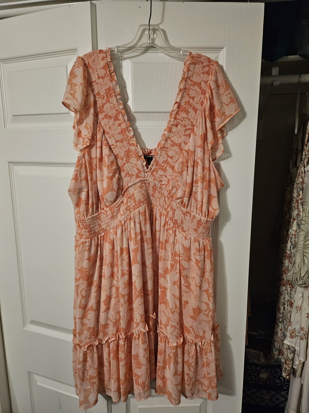 torrid Peach Floral V-Neck Tiered Mini Dress